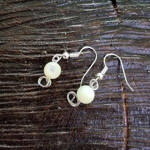 Handmade White Opaque Beaded Dangle earrings, Faux pearl